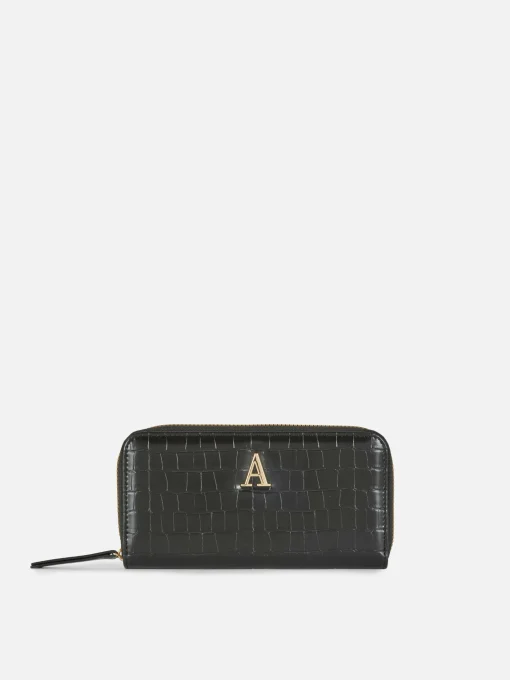 Initial Mock Croc Zip-Around Purse