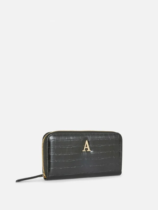 Initial Mock Croc Zip-Around Purse
