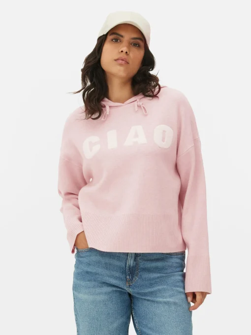 Knitted Pullover Slogan Hoodie