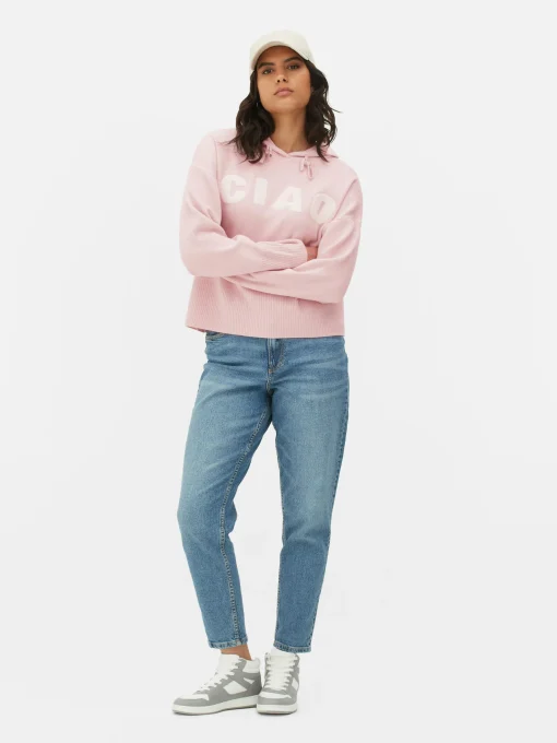 Knitted Pullover Slogan Hoodie
