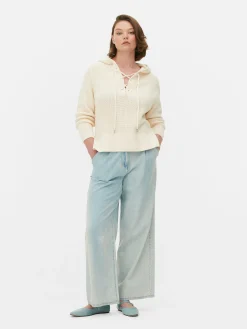 Laced Front Hooded Sweater