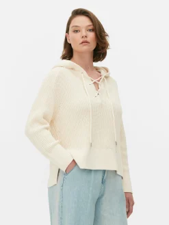 Laced Front Hooded Sweater