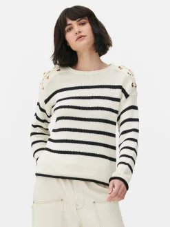 Laced Shoulder Striped Sweater