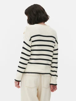 Laced Shoulder Striped Sweater