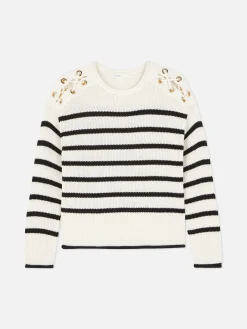 Laced Shoulder Striped Sweater