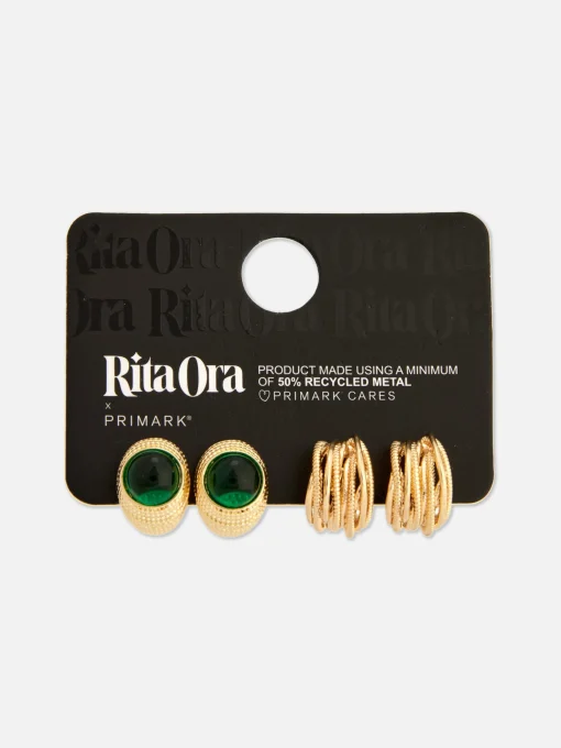 2-Pack Rita Ora Textured Hoop Earrings Set