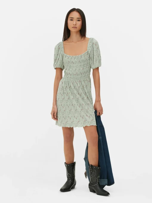 Plissé Shirred Mini Dress
