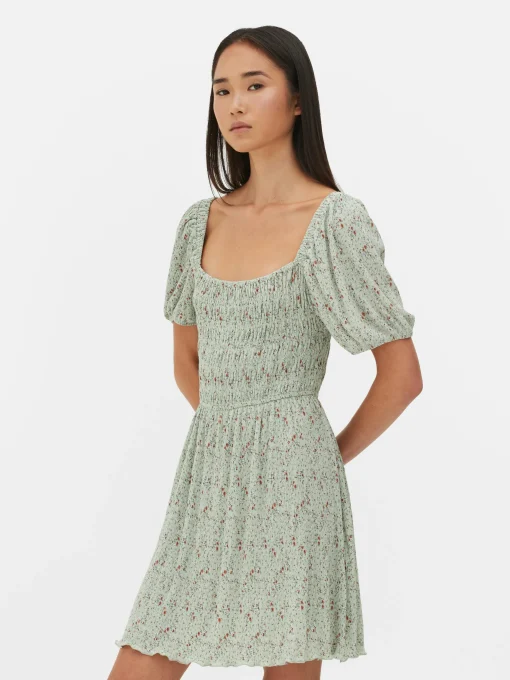 Plissé Shirred Mini Dress