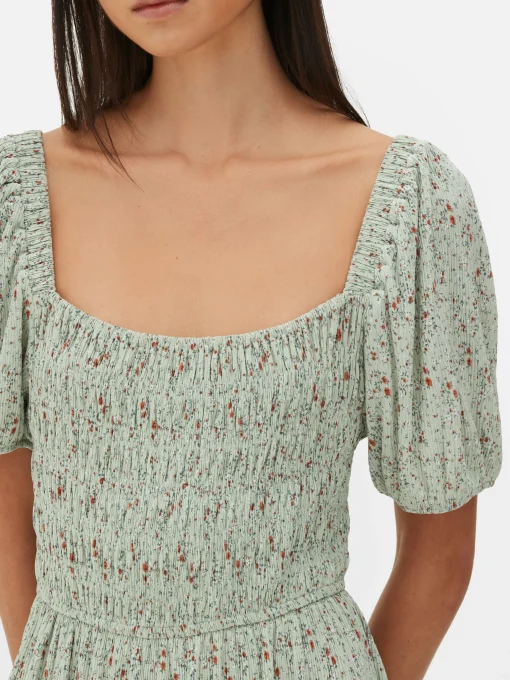 Plissé Shirred Mini Dress