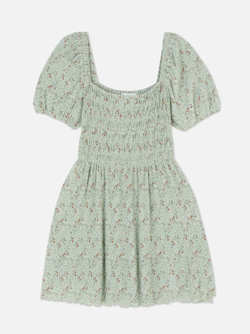Plissé Shirred Mini Dress