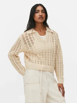 Pointelle Collared Sweater