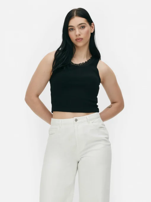 Ribbed Lace Trim Tank