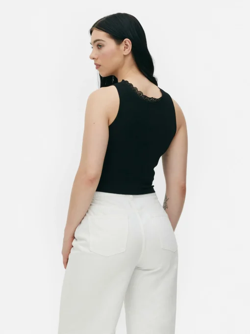 Ribbed Lace Trim Tank