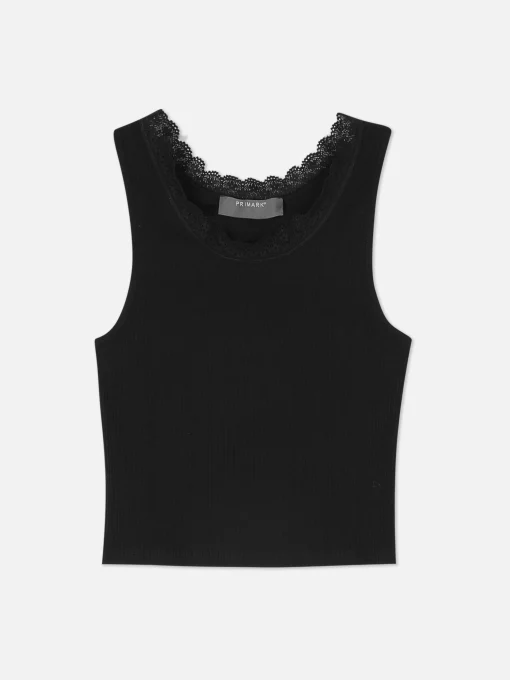 Ribbed Lace Trim Tank