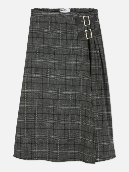 Rita Ora Buckle Pleated Midi Skirt