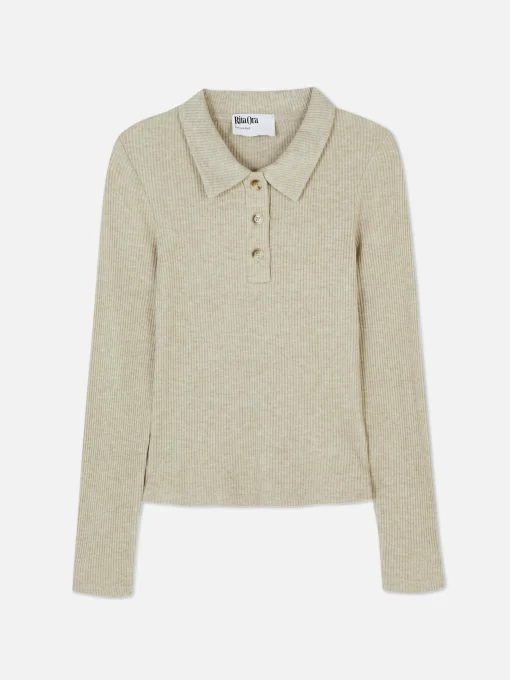 Rita Ora Long Sleeve Ribbed Polo