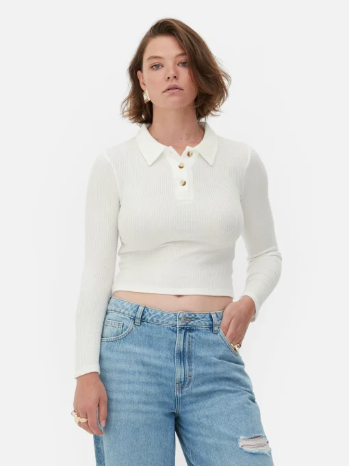 Rita Ora Long Sleeve Ribbed Polo