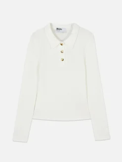 Rita Ora Long Sleeve Ribbed Polo
