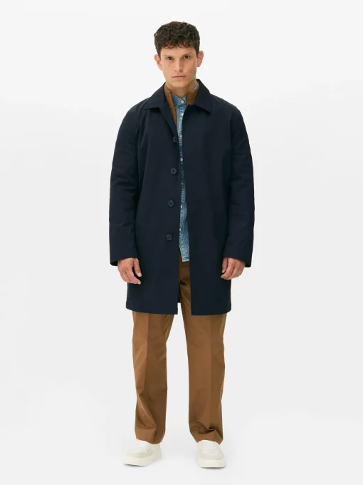 Single-Breasted Long Raincoat