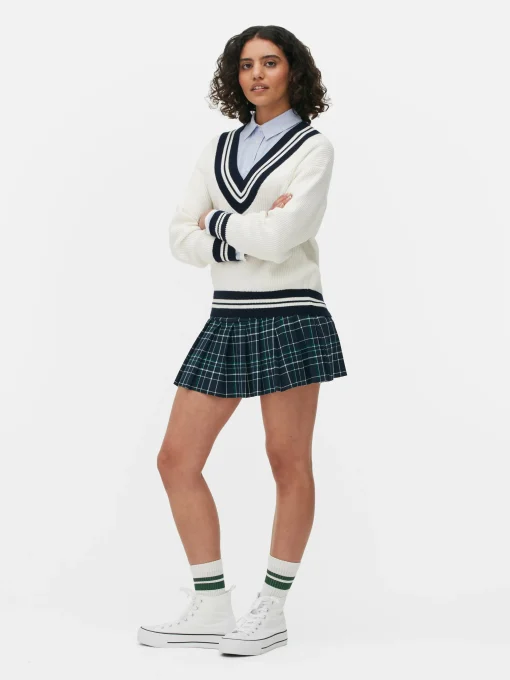 Stripe Accent V-Neck Sweater