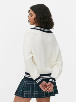 Stripe Accent V-Neck Sweater