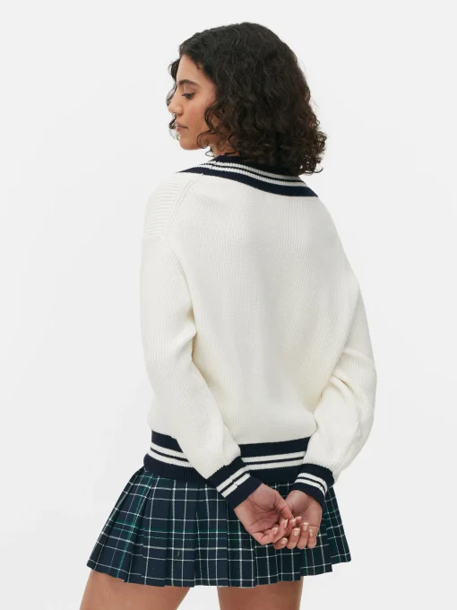 Stripe Accent V-Neck Sweater