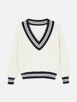Stripe Accent V-Neck Sweater