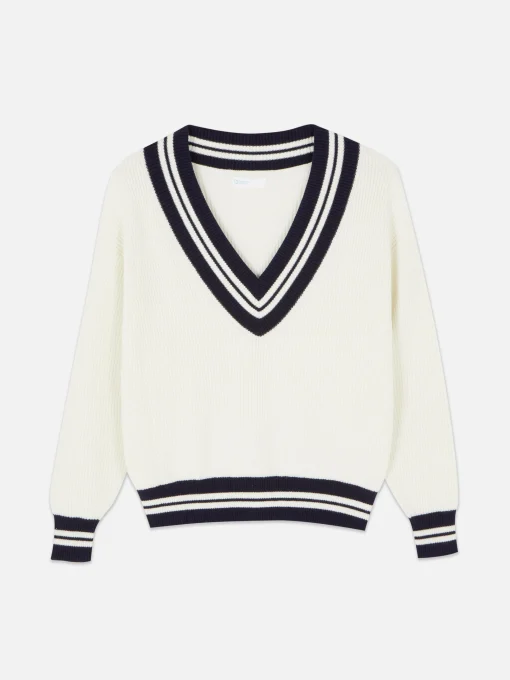 Stripe Accent V-Neck Sweater
