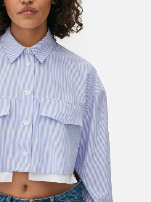 Striped Crop Utility Shirt