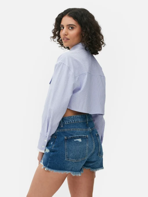 Striped Crop Utility Shirt