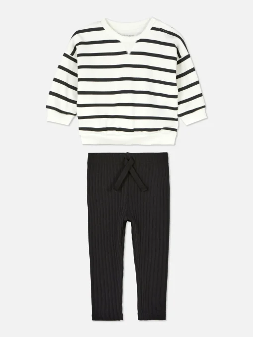 Striped Sweatshirt And Ribbed Leggings Set