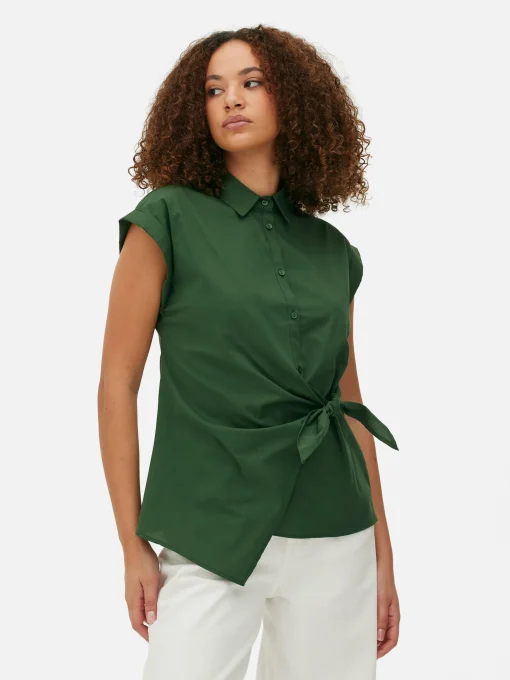 Tie Front Cap Sleeve Shirt