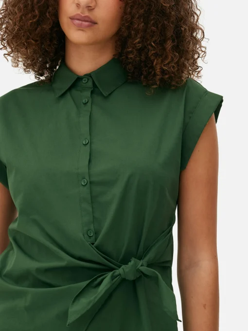 Tie Front Cap Sleeve Shirt