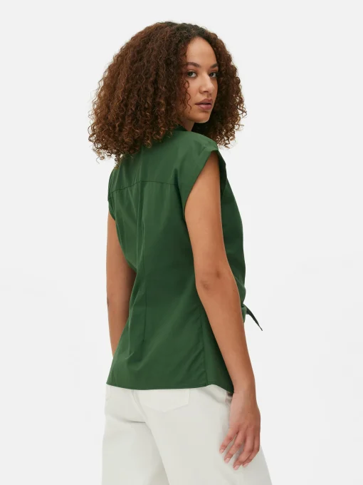Tie Front Cap Sleeve Shirt
