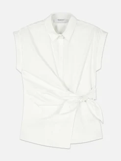 Tie Front Cap Sleeve Shirt