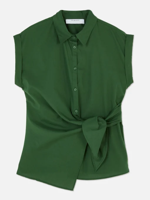 Tie Front Cap Sleeve Shirt