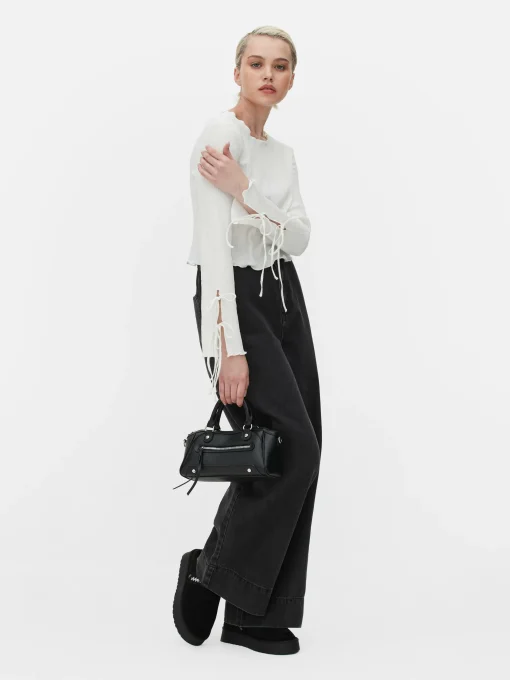 Tie Sleeve Crinkle Top
