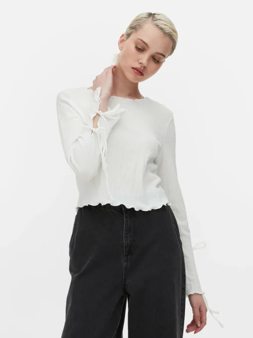 Tie Sleeve Crinkle Top