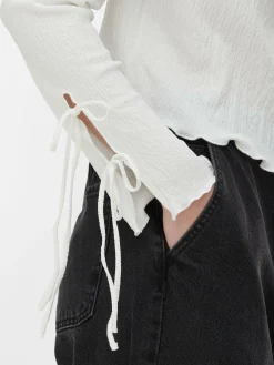 Tie Sleeve Crinkle Top