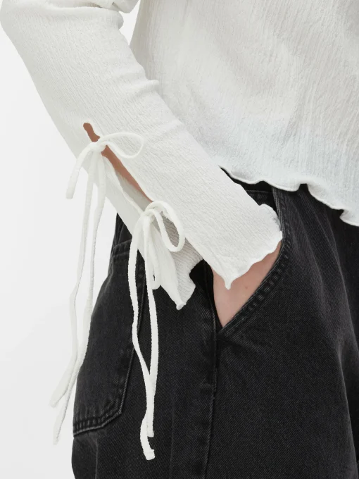 Tie Sleeve Crinkle Top