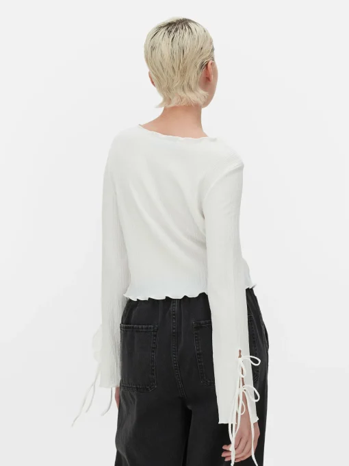 Tie Sleeve Crinkle Top