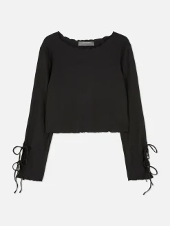Tie Sleeve Crinkle Top