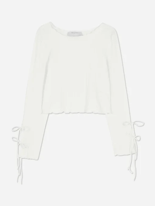 Tie Sleeve Crinkle Top