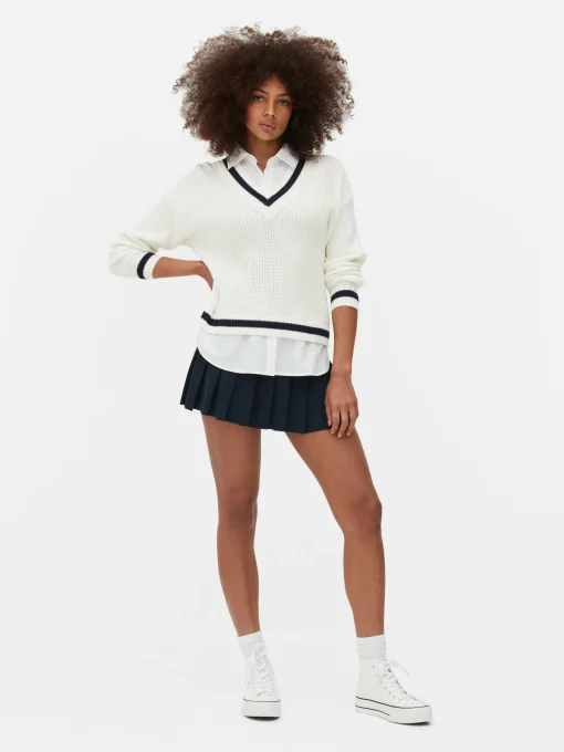Two-in-One Preppy Pullover And Shirt