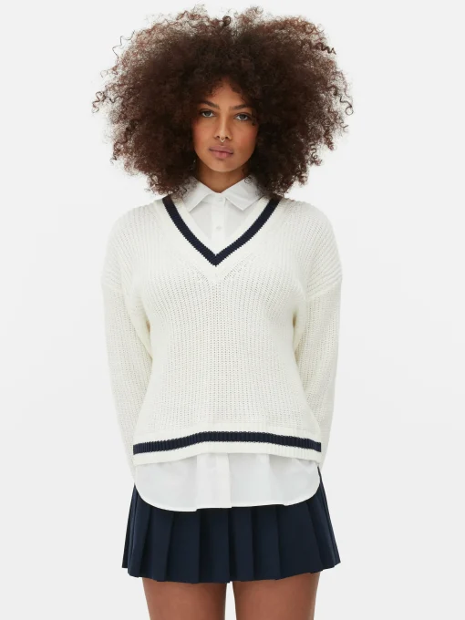 Two-in-One Preppy Pullover And Shirt