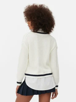 Two-in-One Preppy Pullover And Shirt