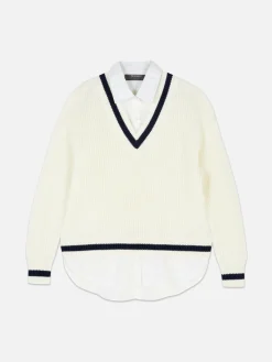 Two-in-One Preppy Pullover And Shirt