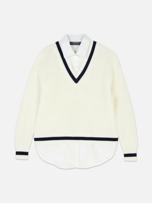 Two-in-One Preppy Pullover And Shirt