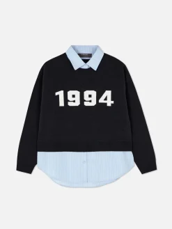 Two-in-One Slogan Sweater And Shirt