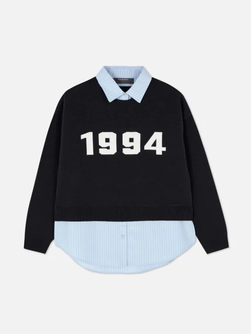 Two-in-One Slogan Sweater And Shirt